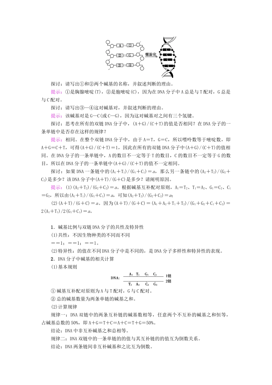 高中生物 第3章 遗传的分子基础 第2节 DNA的分子结构和特点学案 浙科版必修2-浙科版高一必修2生物学案_第3页