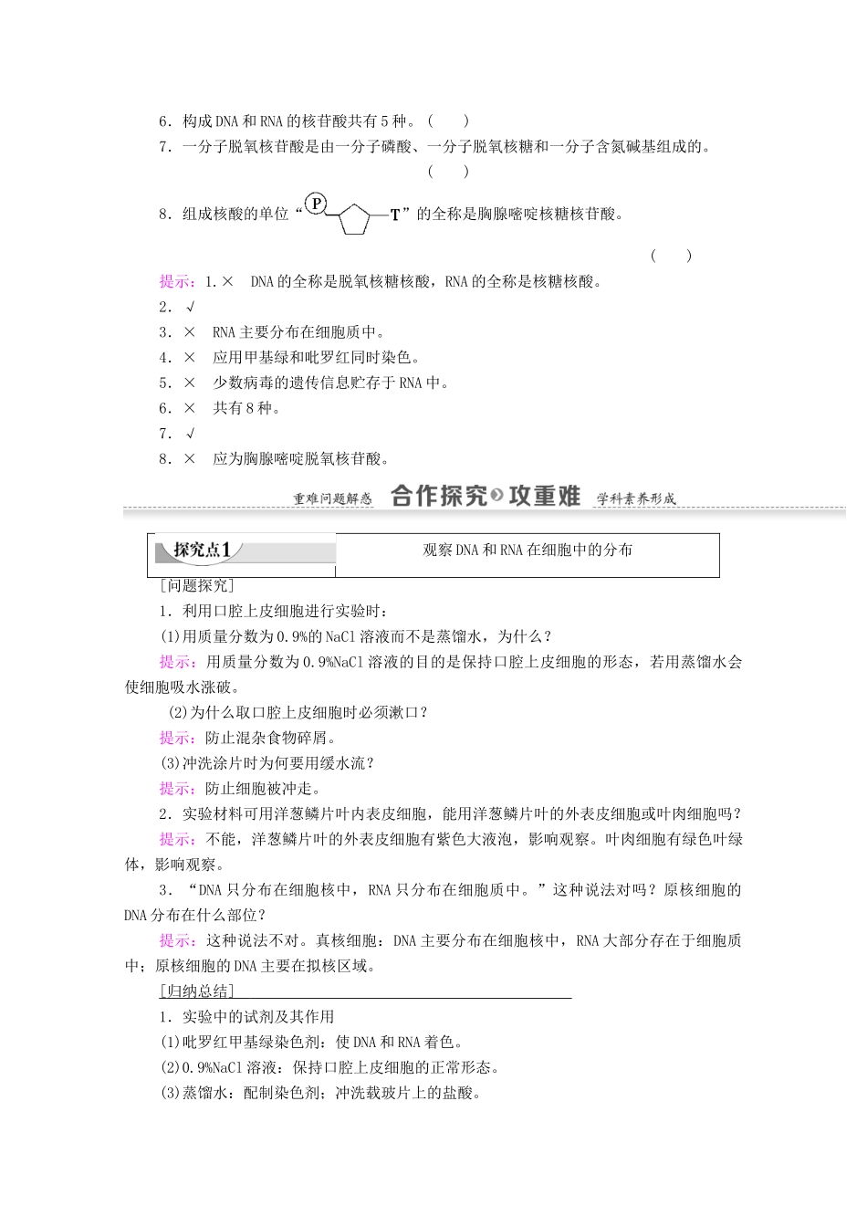 高中生物 第2章 组成细胞的分子 第3节 遗传信息的携带者——核酸学案 新人教版必修1-新人教版高一必修1生物学案_第3页