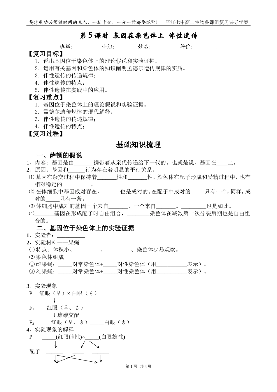 第5课时  基因在染色体上+伴性遗传_第1页