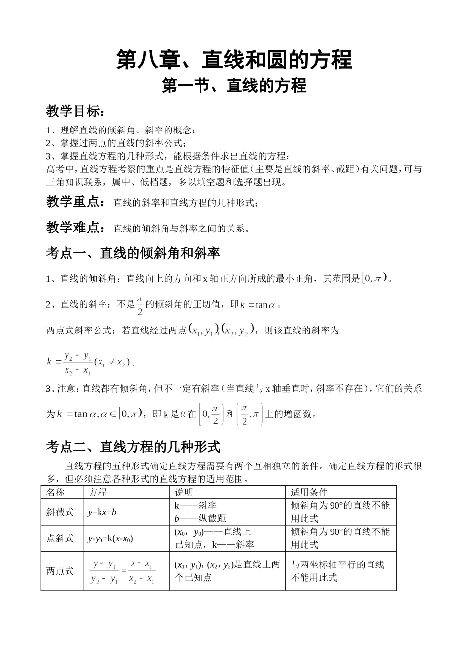 高三数学一轮复习教案集（解析几何）苏教版_第1页