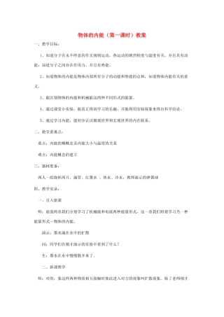 九年级科学上册 5.1物体的内能第一课时教案 华师大版