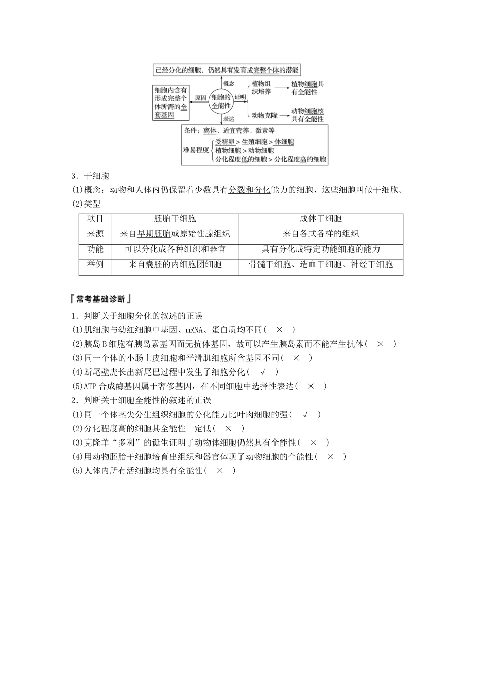 高考生物大一轮复习 第四单元 细胞的生命历程 第13讲 细胞的分化、衰老、凋亡与癌变学案-人教版高三全册生物学案_第2页