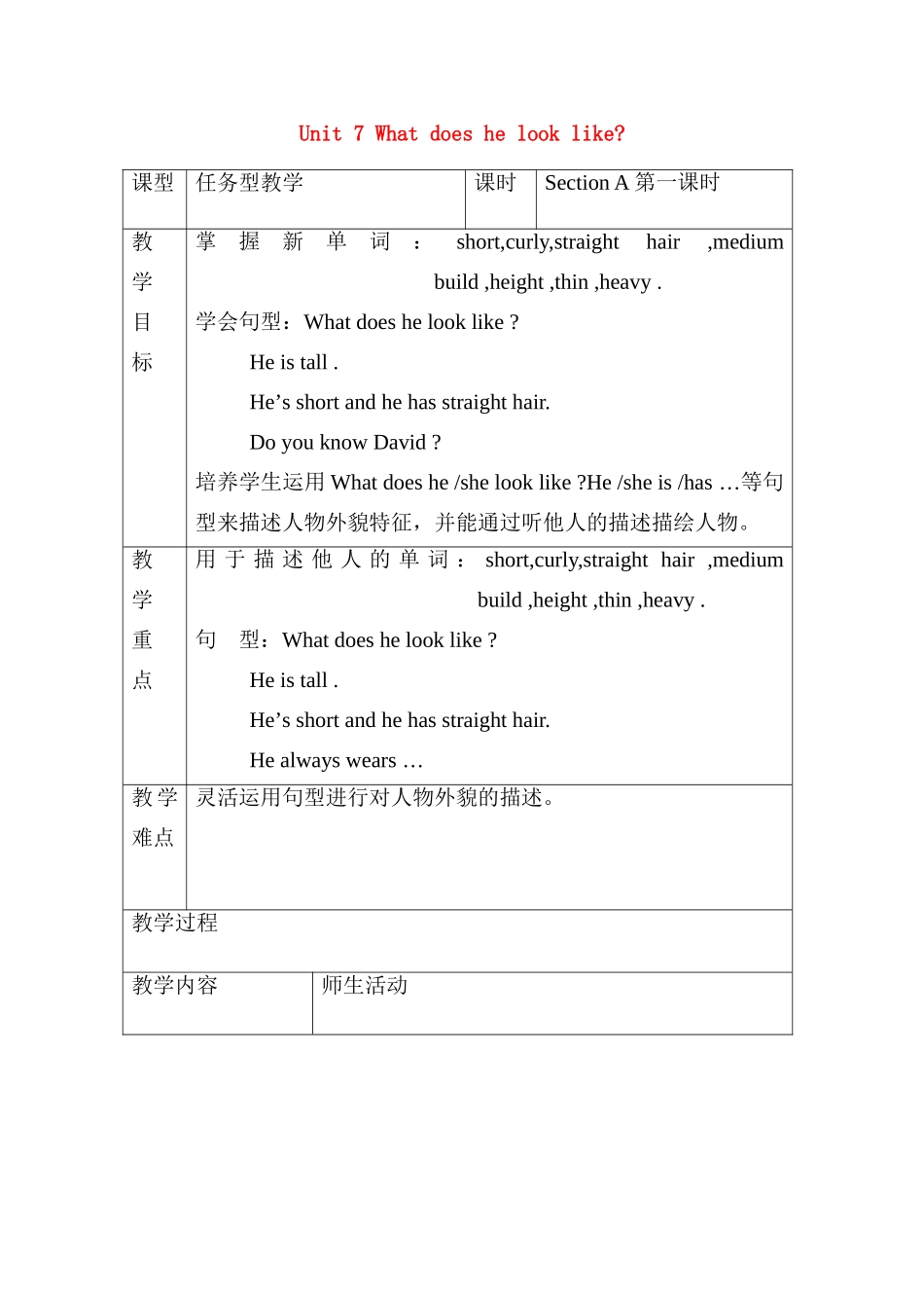 七年级英语下册 第7单元说课教案 新目标_第1页