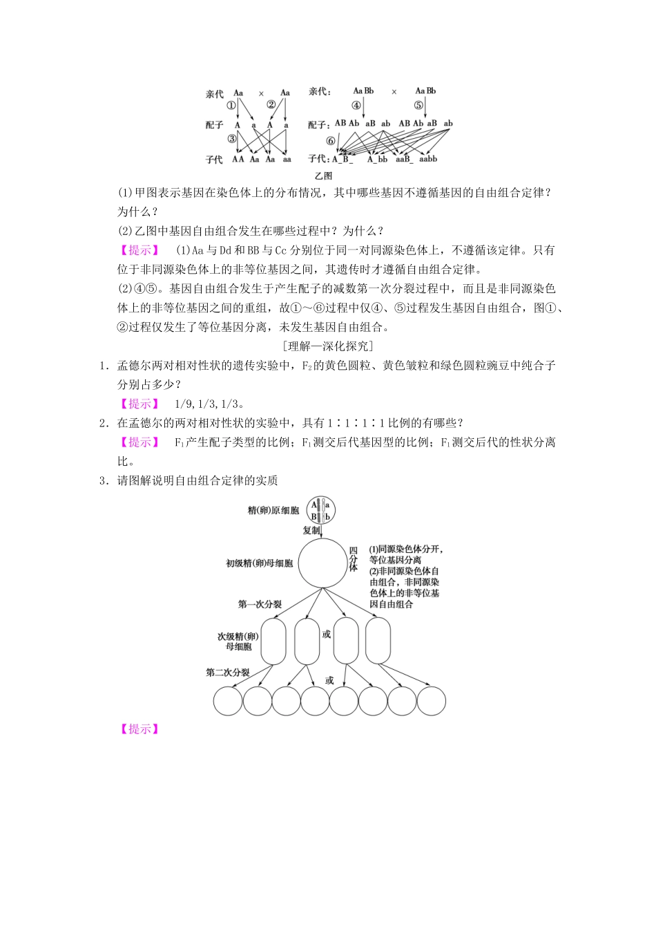 （全国版）高考生物一轮复习 第5单元 遗传定律和伴性遗传 第2讲 孟德尔的豌豆杂交实验(二)学案-人教版高三全册生物学案_第3页