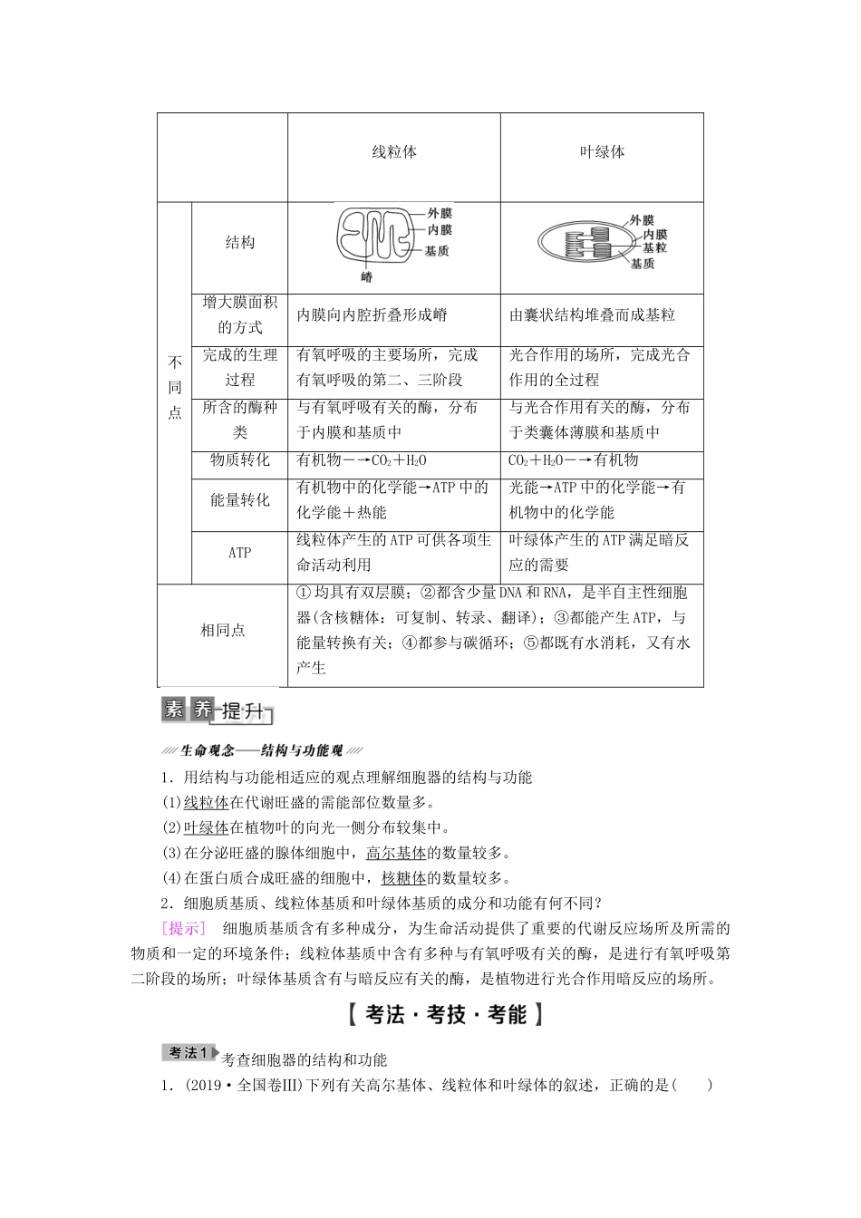 高考生物一轮复习 第2单元 细胞的结构和功能 第3讲 细胞质、细胞器和细胞的生物膜系统学案 苏教版必修1-苏教版高三必修1生物学案_第3页