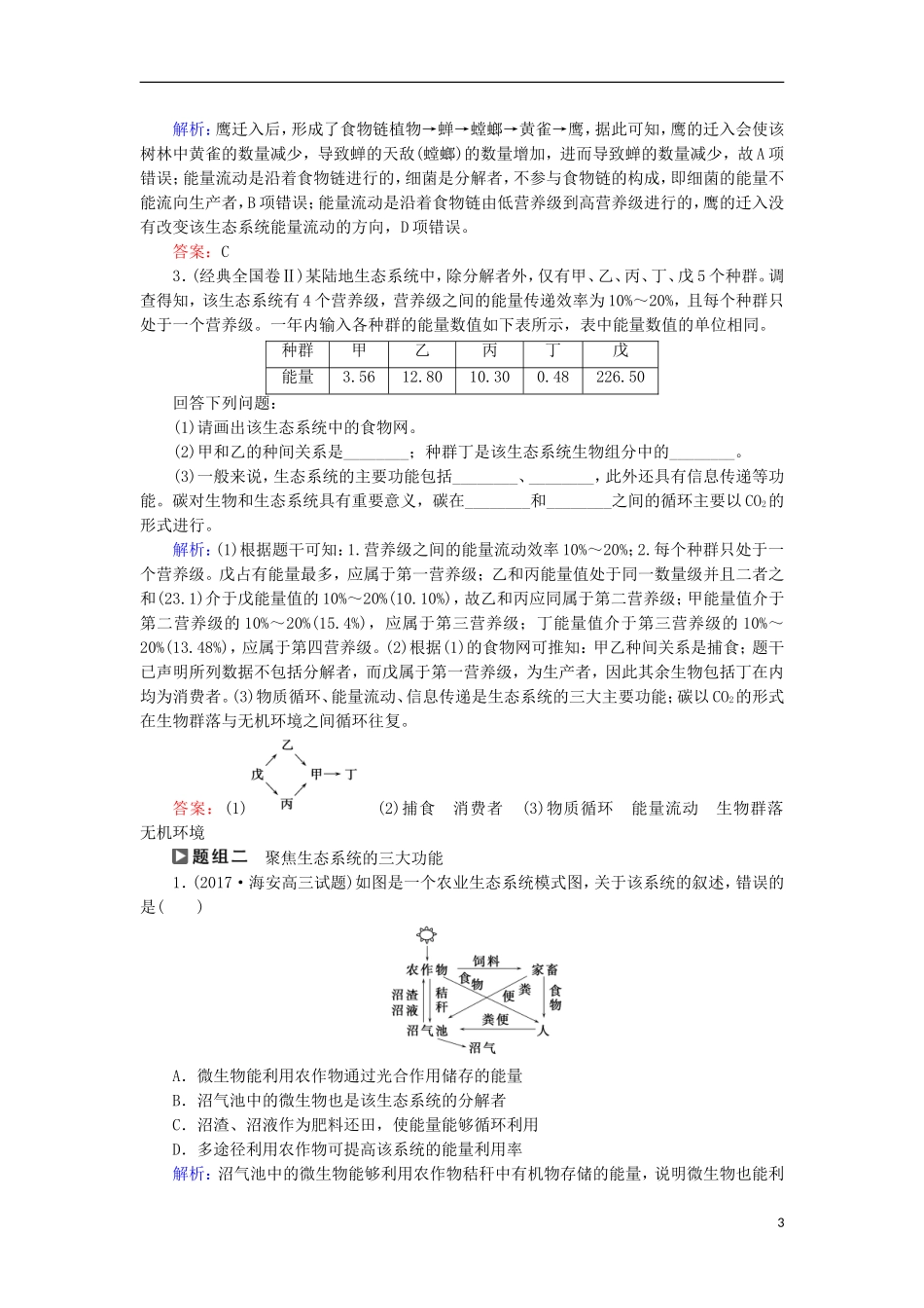 高考生物大二轮复习 第01部分 专题06 生物与环境 整合考点20“生命之网”的生态系统学案-人教版高三全册生物学案_第3页