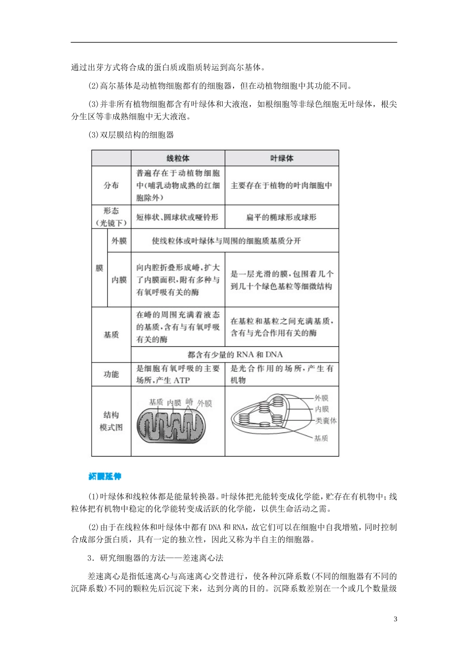 高中生物 第3章 第2节 细胞器-系统内的分工合作学案 新人教版必修1-新人教版高一必修1生物学案_第3页
