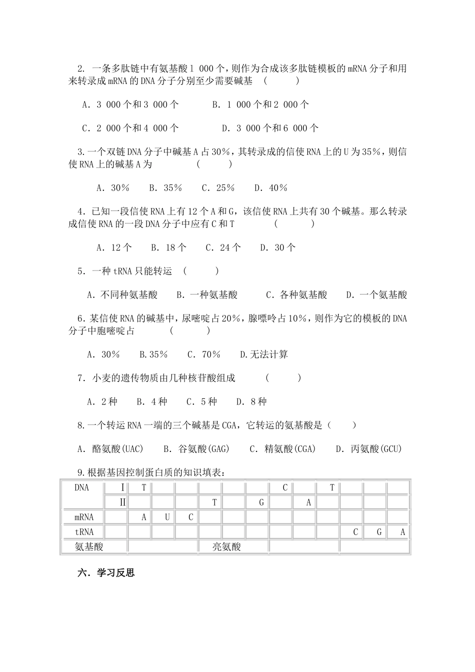 高三生物 第四章 第一节《基因指导蛋白质的合成》教学案_第3页