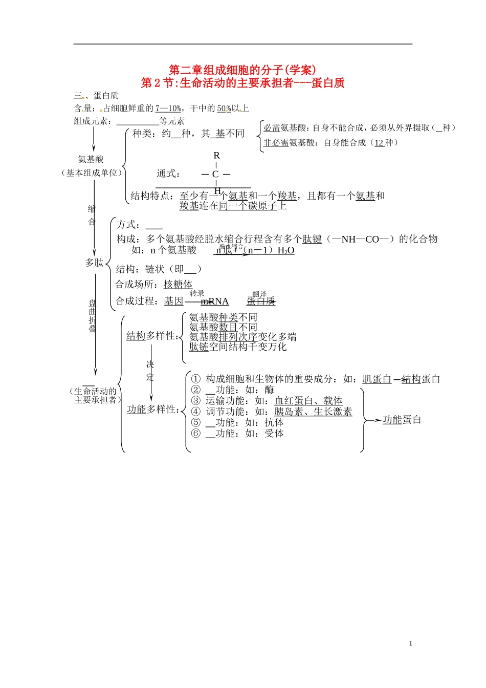 高中生物 2.2生命活动的主要承担者-蛋白质学案 新人教版必修1-新人教版高一必修1生物学案_第1页