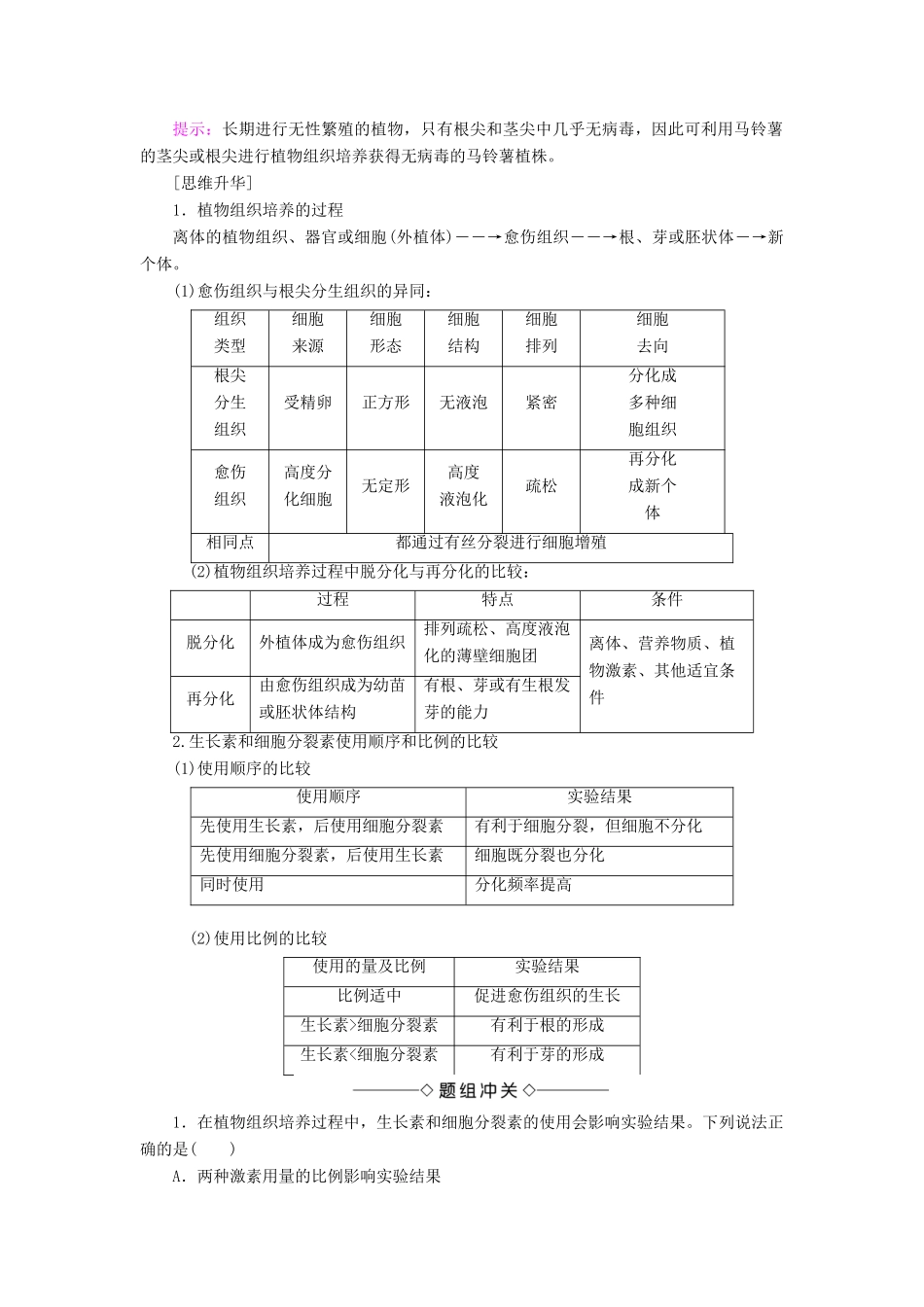 高中生物 第1章 无菌操作技术实践 第3节 植物组织培养技术学案 苏教版选修1-苏教版高二选修1生物学案_第2页