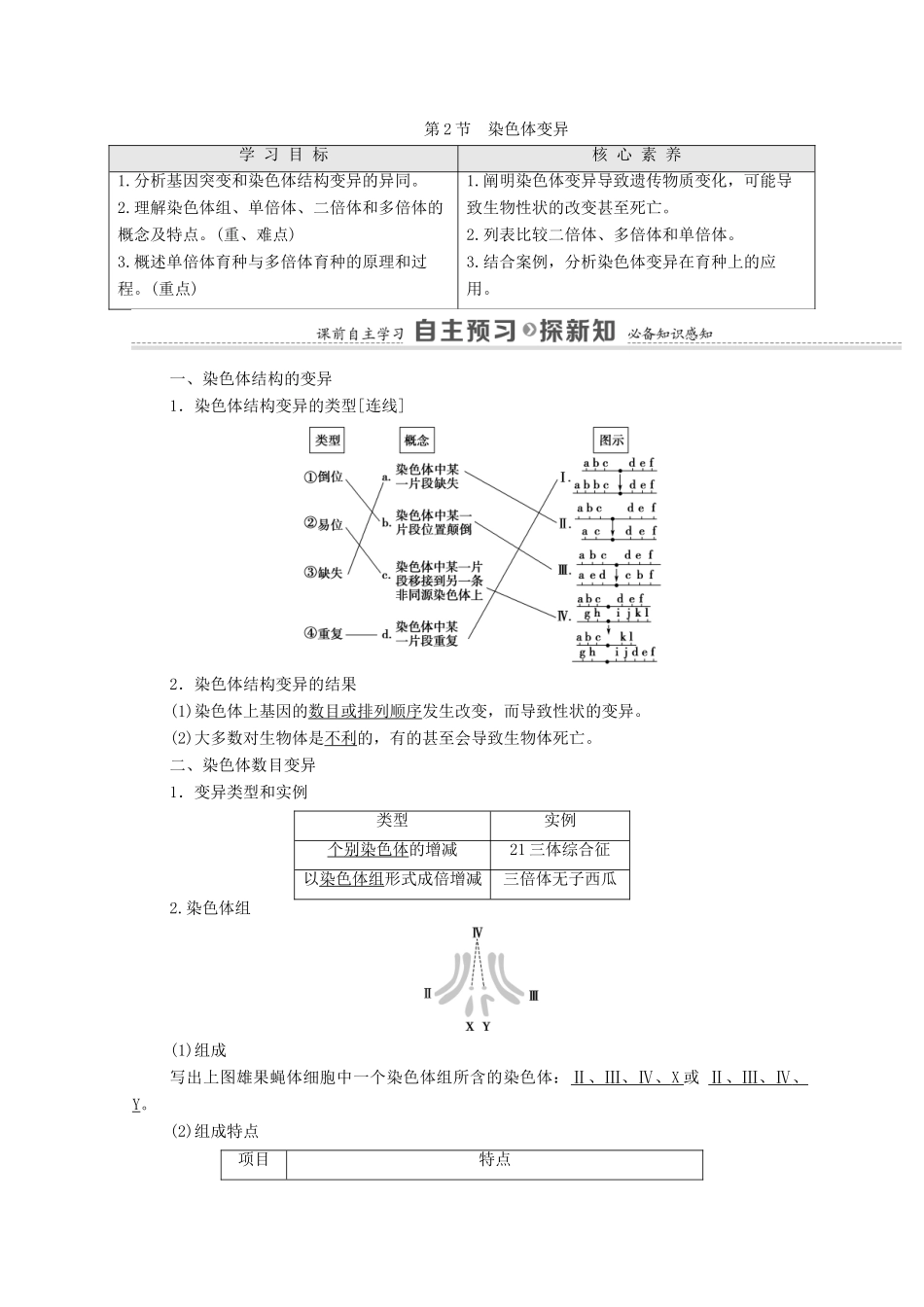高中生物 第5章 基因突变及其他变异 第2节 染色体变异学案 新人教版必修2-新人教版高中必修2生物学案_第1页