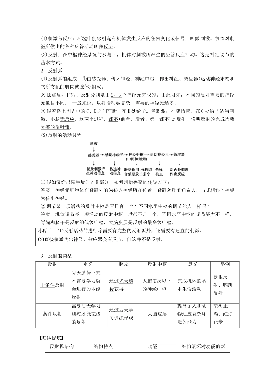 高中生物 第2章 生物个体的内环境与稳态 第3节 人体生命活动的神经调节 第1课时学案 北师大版必修3-北师大版高一必修3生物学案_第3页