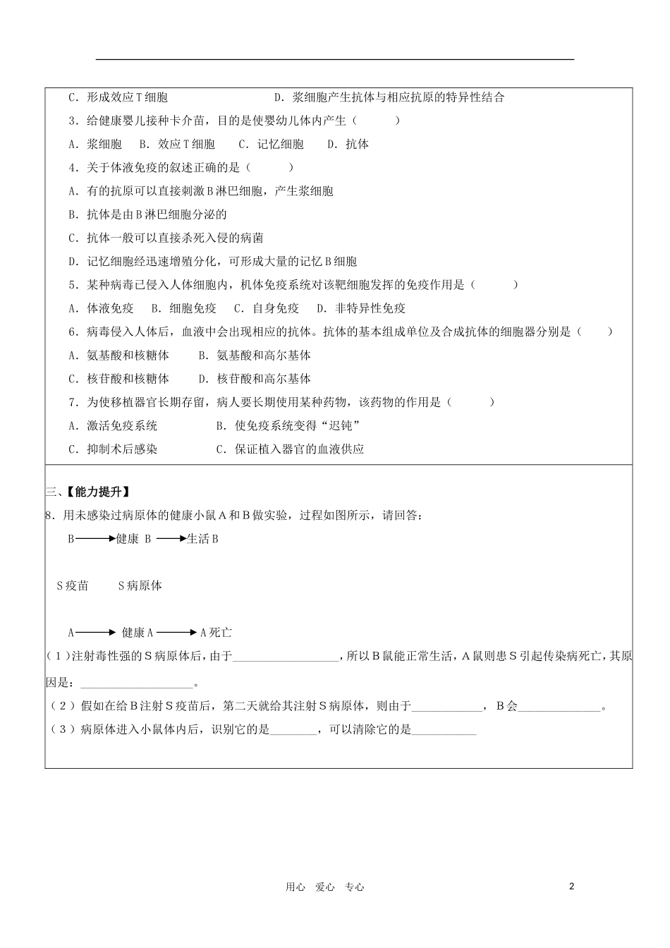 高二生物 2.4《免疫调节》学案 新人教版必修3_第2页