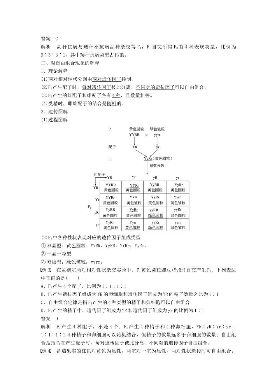 高中生物 第1章 遗传因子的发现 第2节 孟德尔的豌豆杂交实验(二)第1课时 两对相对性状的杂交实验过程、解释学案 新人教版必修2-新人教版高一必修2生物学案_第2页