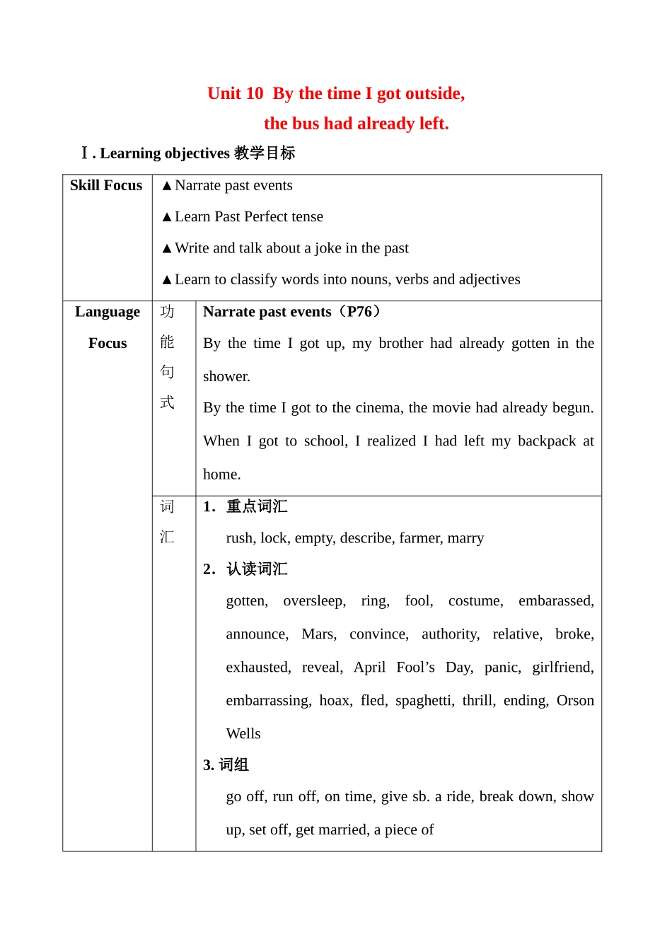 九年级英语 Unit 10   By the time I got outside1 教案人教版_第1页