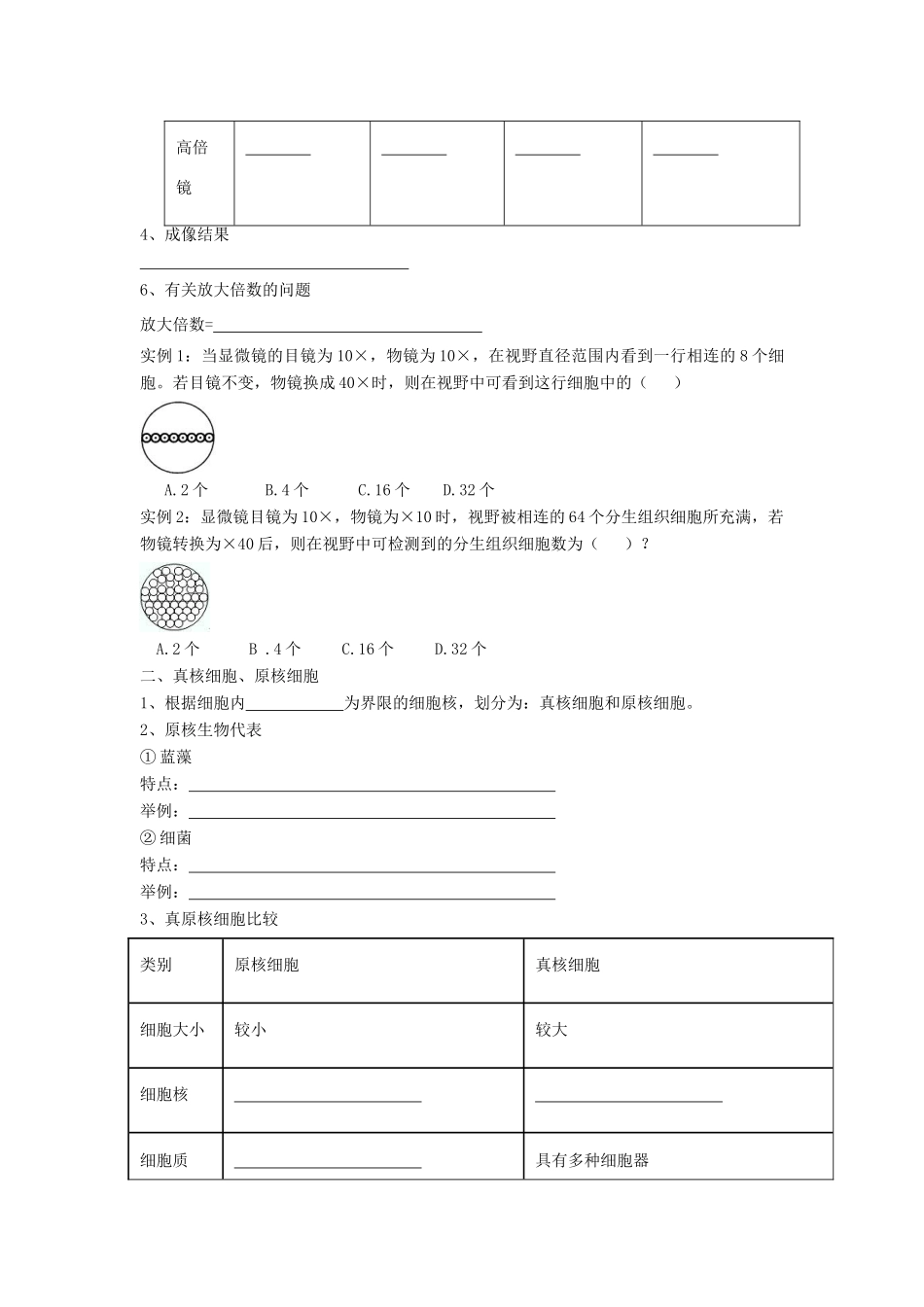 高中生物 1.2.1 细胞的多样性和统一性导学案（2）新人教版必修1-新人教版高中必修1生物学案_第3页