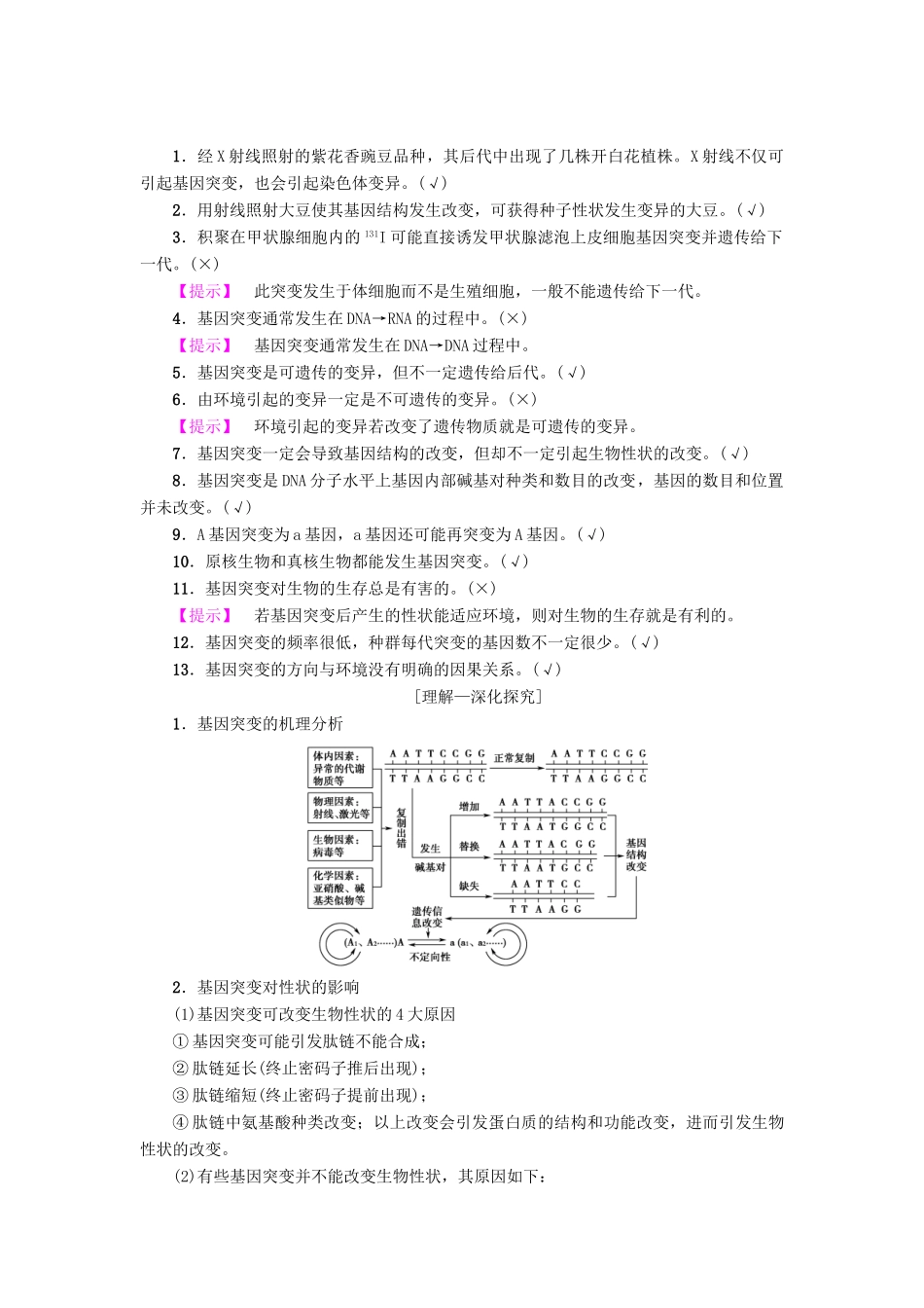 高考生物一轮复习 第7单元 生物的变异、育种与进化 第1讲 基因突变和基因重组学案 苏教版-苏教版高三全册生物学案_第2页