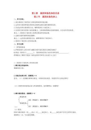 高中生物 第2章 基因和染色体的关系 第2节 基因在染色体上学案 新人教版必修2-新人教版高一必修2生物学案