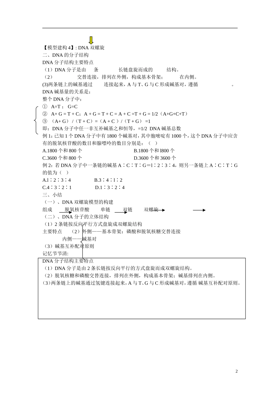 高中生物 第3章　基因的本质第2节《DNA分子的结构》参考学案1 新人教版必修2_第2页