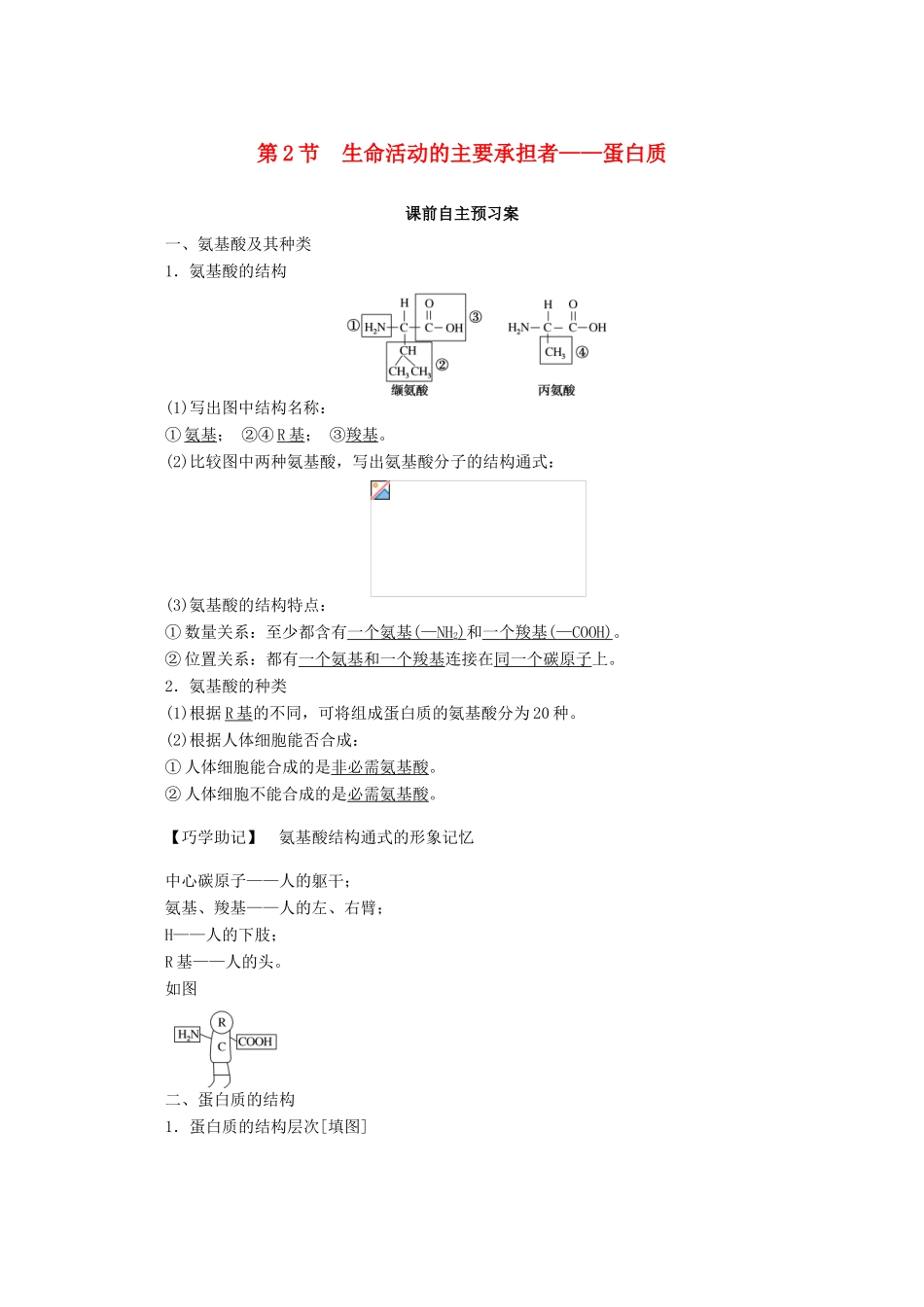 高中生物 2.2 生命活动的主要承担者——蛋白质学案 新人教版必修1-新人教版高中必修1生物学案_第1页