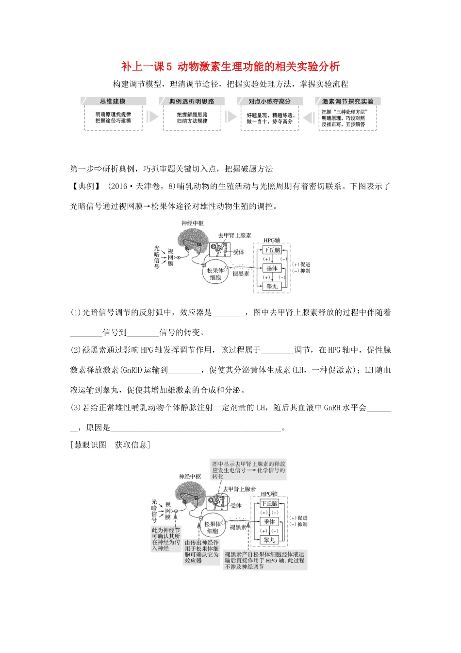 高考生物一轮复习 补上一课5 动物激素生理功能的相关实验分析学案-人教版高三全册生物学案_第1页