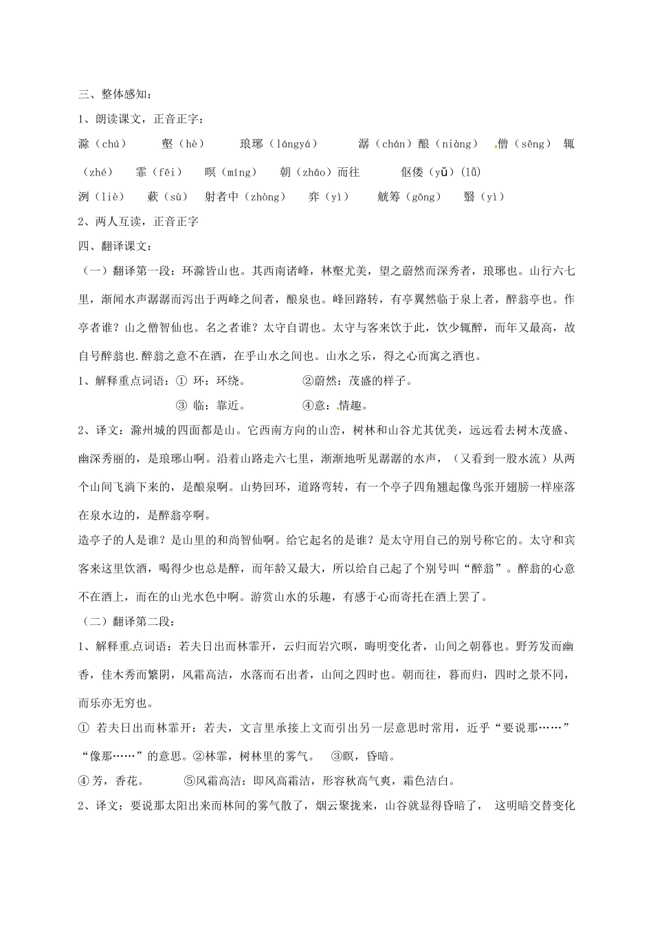 九年级语文上册 18《醉翁亭记》教案 鲁教版-鲁教版初中九年级上册语文教案_第2页