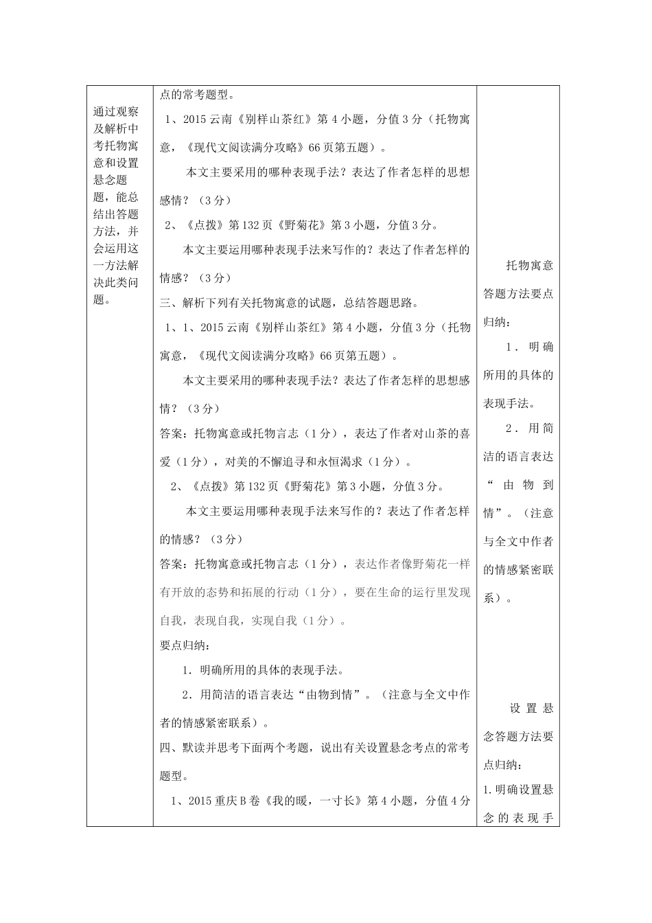 中考语文 专题复习三 记叙文阅读 表现手法——托物寓意、设置悬念教案-人教版初中九年级全册语文教案_第2页