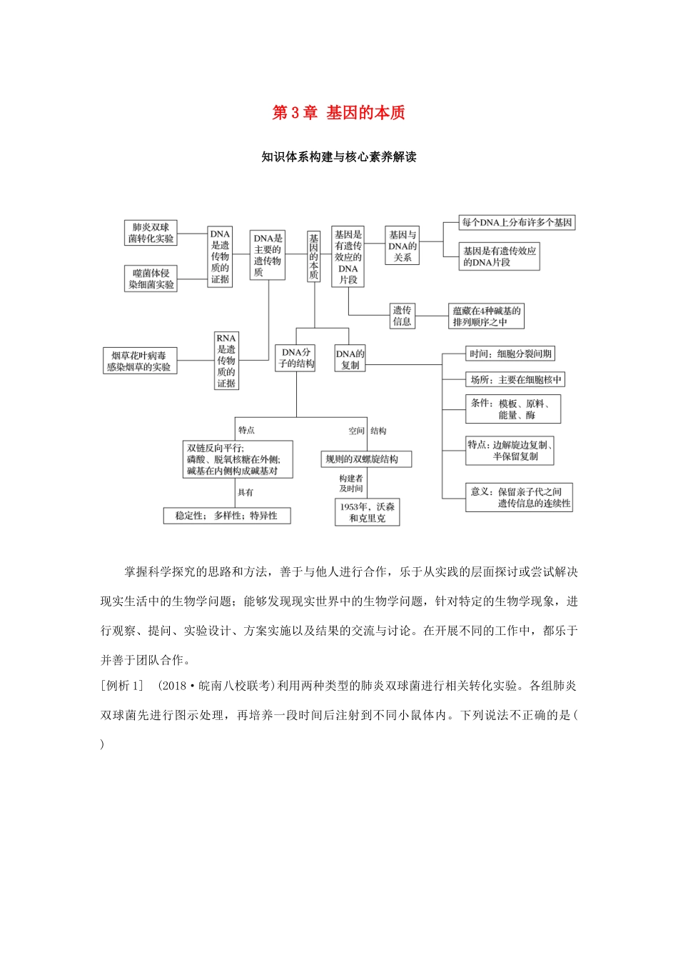 高中生物 第3章 基因的本质知识体系构建与核心素养解读学案 新人教版必修2-新人教版高一必修2生物学案_第1页