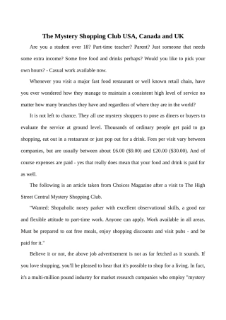 九年级英语Unit 3 Buying and Selling  The Mystery Shopping Club USA, Canada and UK冀教版