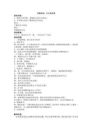 大班社会《小小安全员》