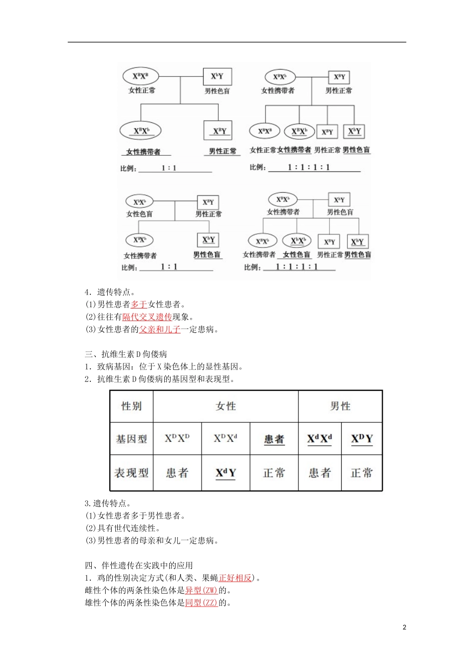 高中生物 第2章 第3节 伴性遗传学案 新人教版必修2-新人教版高一必修2生物学案_第2页