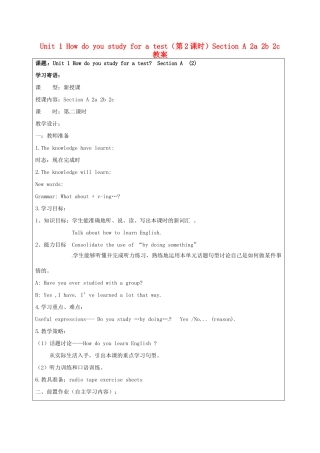 宁夏银川市第四中学九年级英语全册 Unit 1 How do you study for a test（第2课时）Section A 2a 2b 2c教案 人教新目标版
