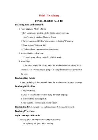 七年级英语下册 unit6 It's raining Period1教案 人教新目标版