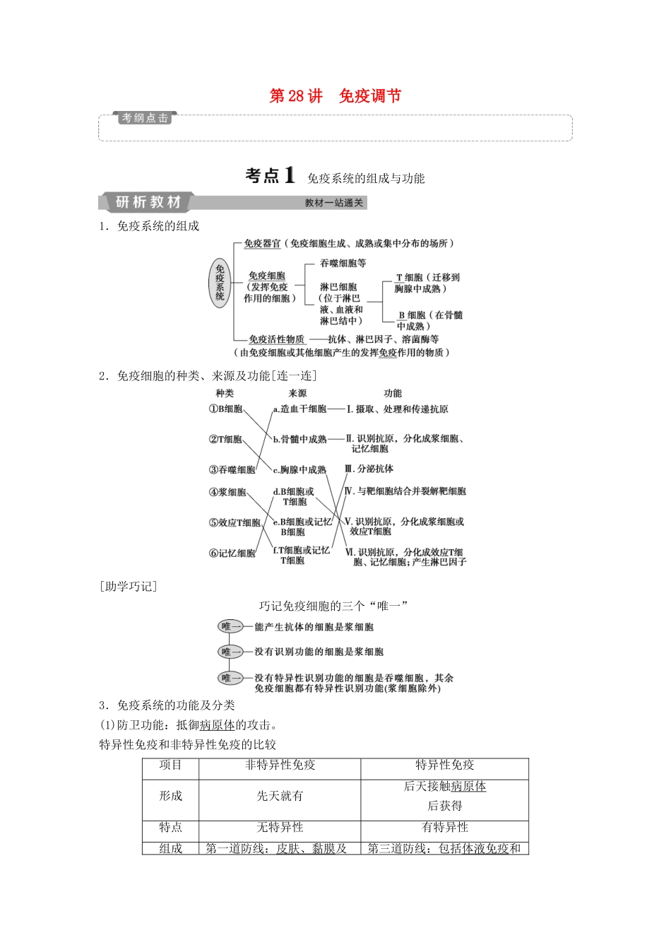 高考生物一轮复习 第八单元 生命活动的调节 第28讲 免疫调节学案-人教版高三全册生物学案_第1页