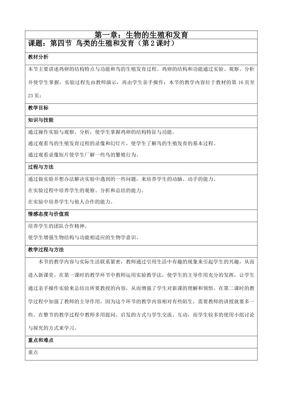 八年级生物新课标人教版鸟类的生殖和发育（2）_第1页