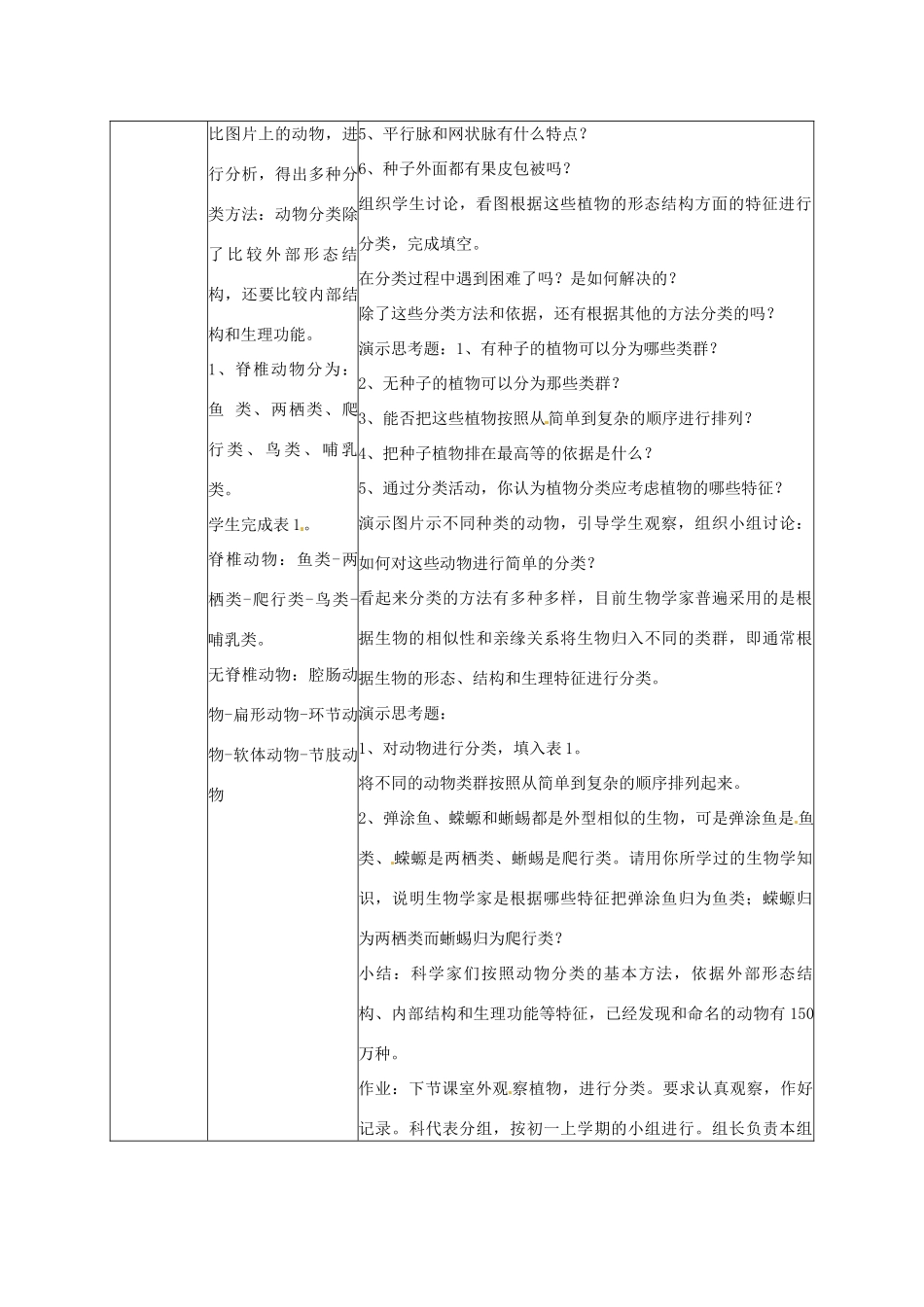 广东省东莞市寮步信义学校2013-2014学年八年级生物上册 第六单元《生物的多样性及其保护》第一章 第一节 尝试对生物进行分类教案 新人教版_第3页