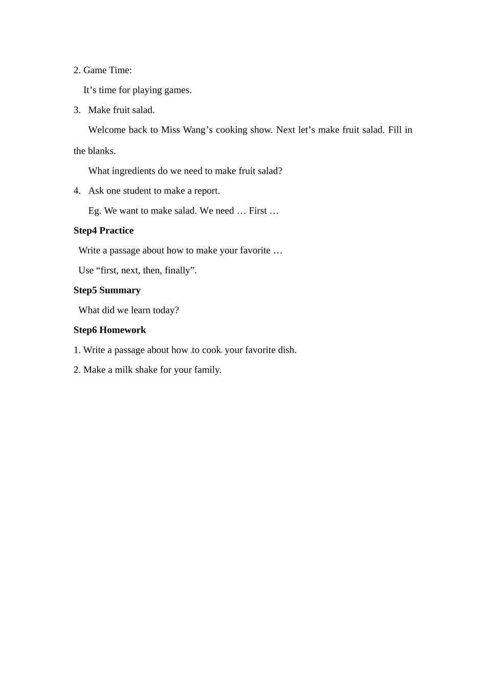 七年级英语下册：Unit 3 How do you make a banana milk shake？（教案1）鲁教版_第3页