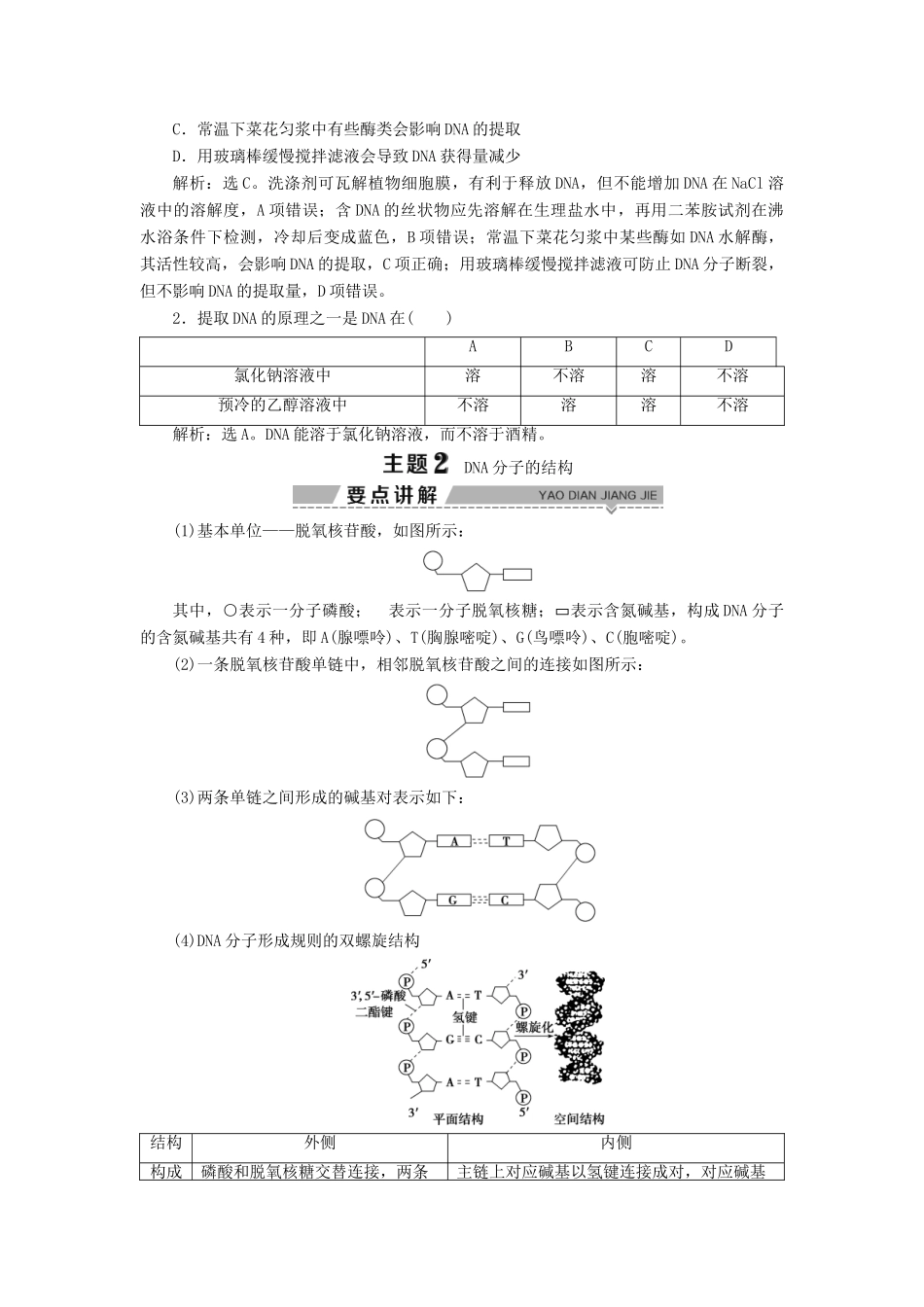 高中生物 第2章 遗传信息传递的结构基础 第2节 DNA贮存遗传信息 第2课时 DNA的提取和DNA分子的结构学案 北师大版必修2-北师大版高一必修2生物学案_第3页