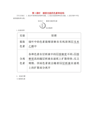 高中生物 第5章 第4节 第1课时 捕获光能的色素和结构学案 新人教版必修1-新人教版高一必修1生物学案