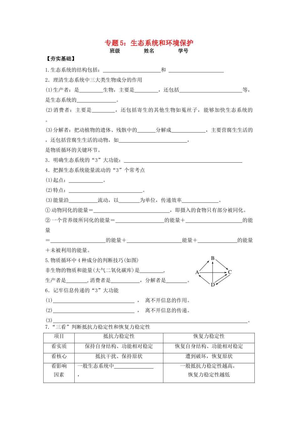 高考生物第一轮复习 专题5 生态系统及环境保护学案-人教版高三全册生物学案_第1页