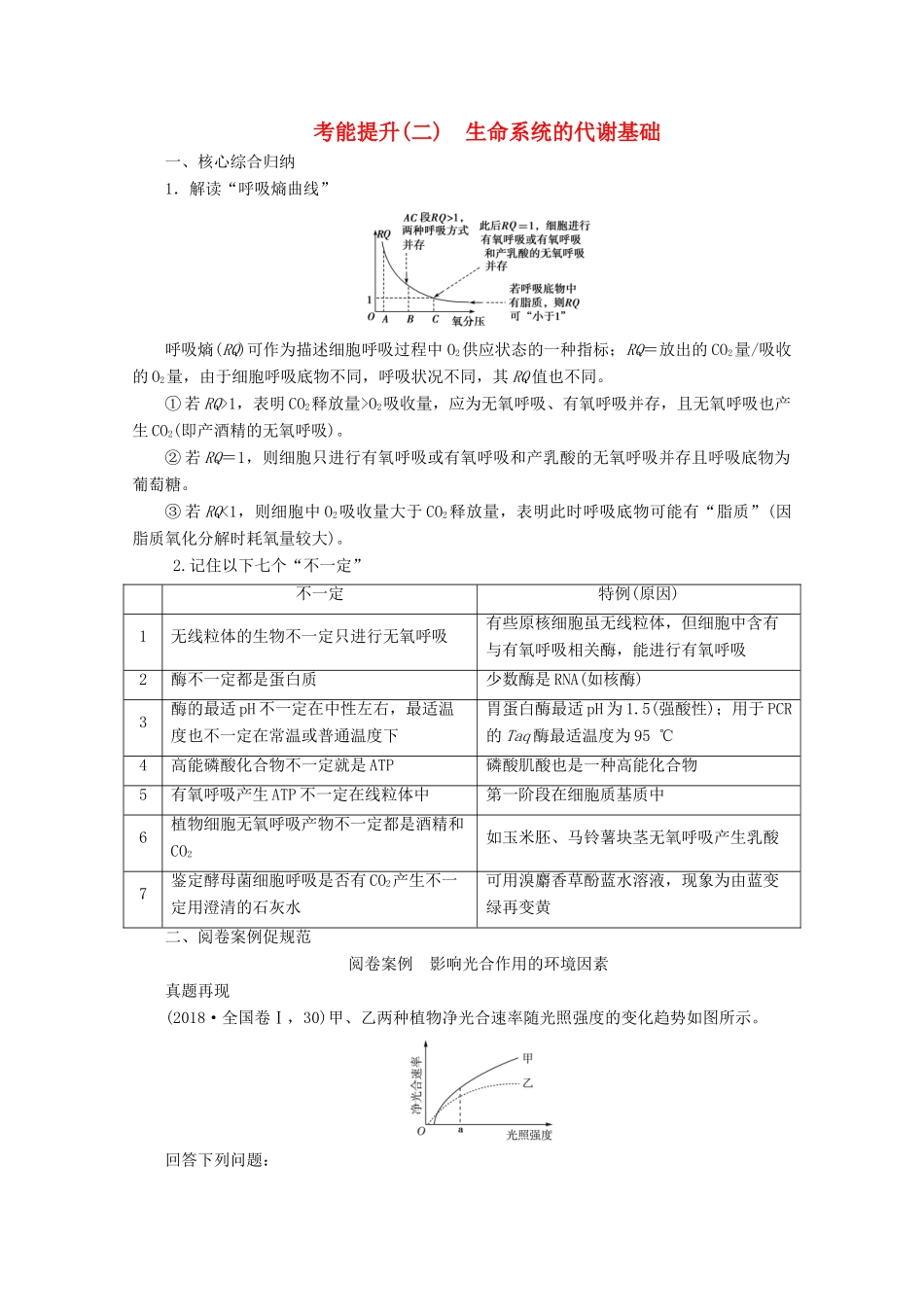 （新高考）高考生物一轮复习 考能提升（二）生命系统的代谢基础学案 新人教版-新人教版高三全册生物学案_第1页