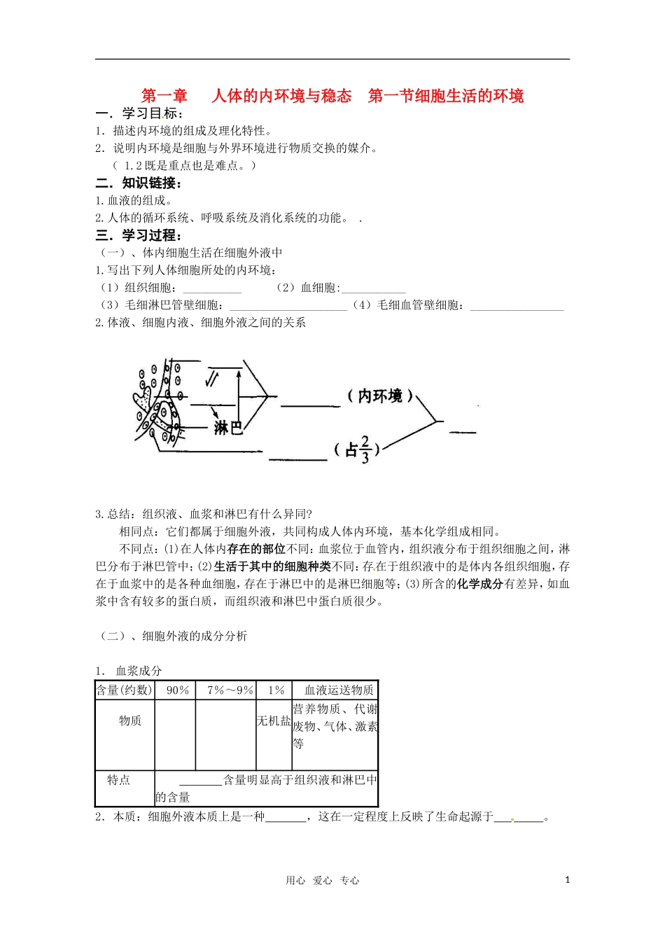 高中生物 1.1《细胞生活的环境》学案（3）新人教版必修3_第1页