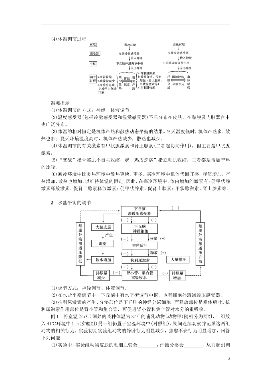 （江苏专用）高考生物一轮总复习 第8单元 人和动物生命活动的调节 第4讲 体温调节、水盐调节和血糖调节学案-人教版高三全册生物学案_第3页