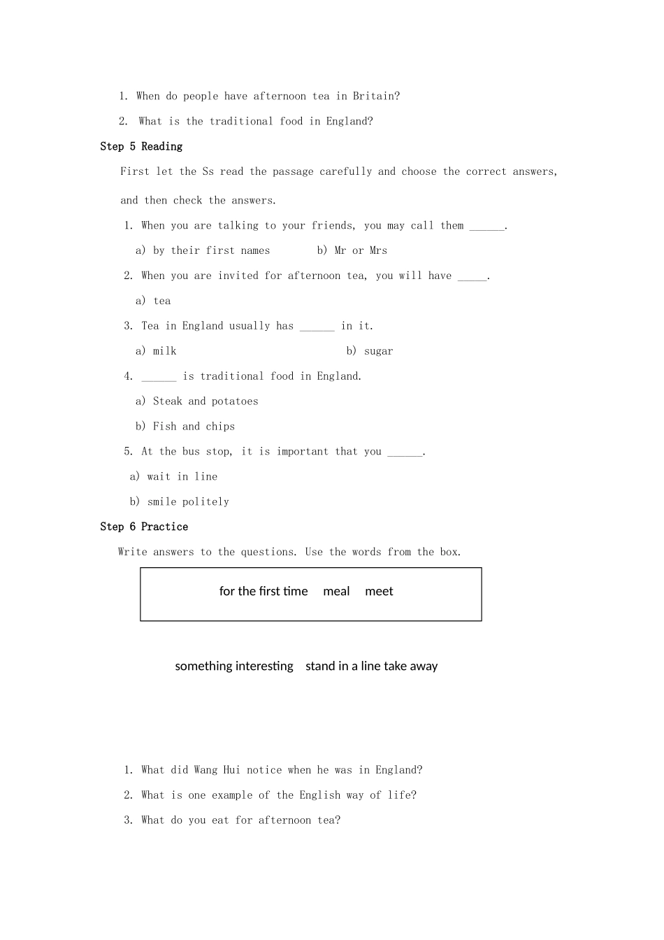 八年级英语上册 Module 11 Way of life Unit 2 In England you usually drink tea with milk教案 （新版）外研版-（新版）外研版初中八年级上册英语教案_第2页