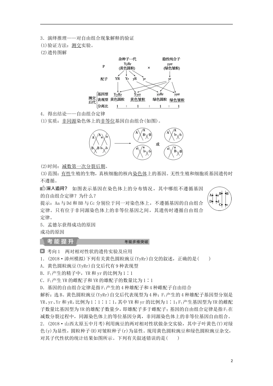 高考生物一轮复习 第五单元 遗传的基本规律与伴性遗传 第16讲 基因的自由组合定律学案-人教版高三全册生物学案_第2页