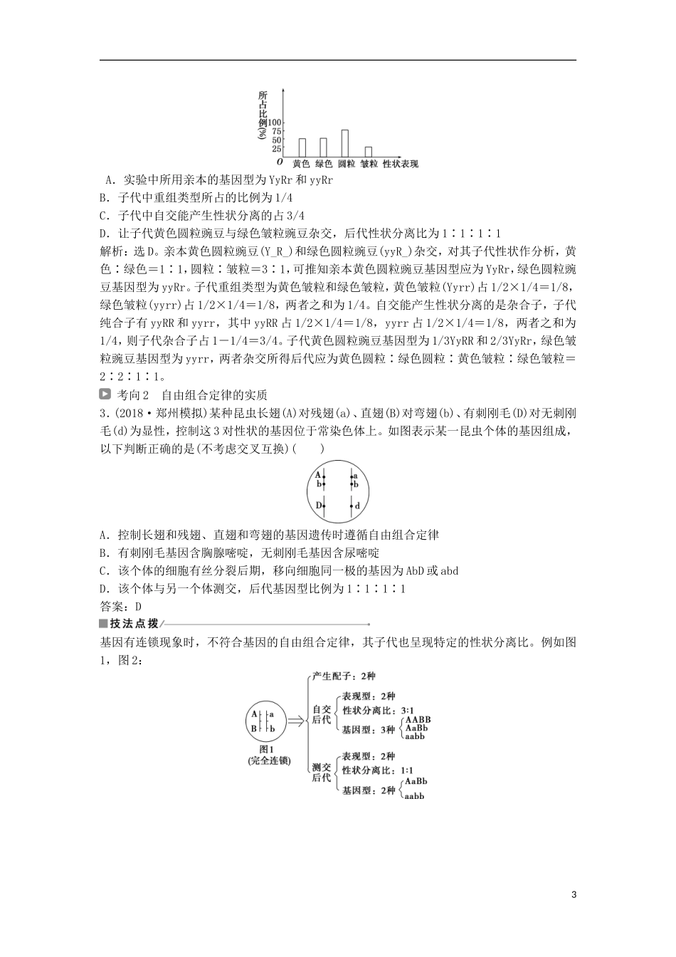 高考生物一轮复习 第五单元 遗传的基本规律与伴性遗传 第16讲 基因的自由组合定律学案-人教版高三全册生物学案_第3页