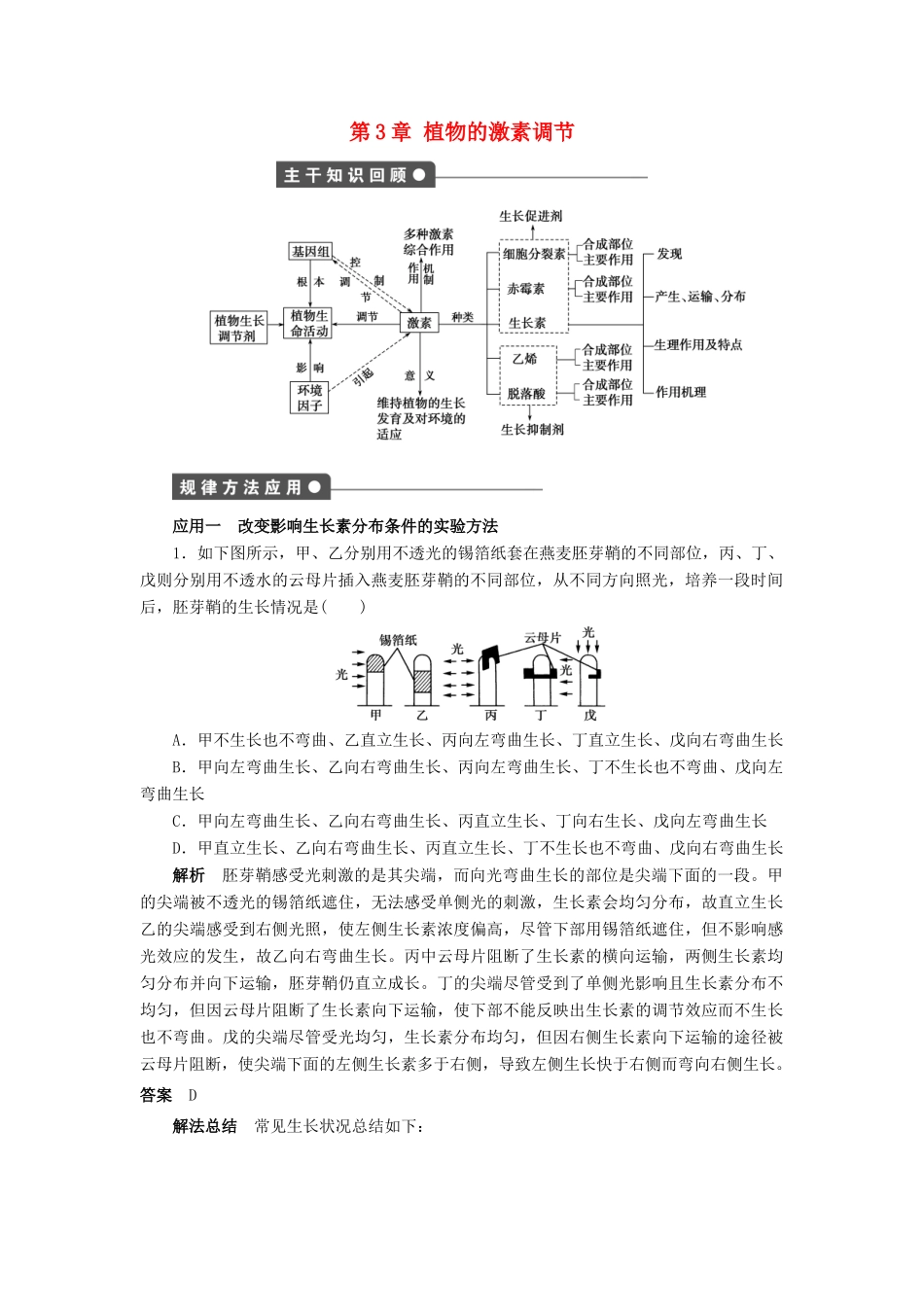 高中生物 第3章 植物的激素调节章末复习学案 新人教版必修3-新人教版高二必修3生物学案_第1页