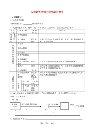 高三生物二轮复习学案生命活动的调节之人和高等动物生命活动的调节人教版
