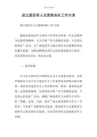 成立退役军人志愿服务队工作方案