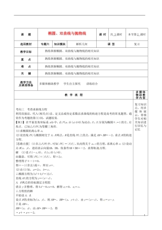 高三数学专题复习 1.6.2椭圆、双曲线与抛物线教案（第2课时）-人教版高三全册数学教案